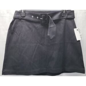 Nine West Skirt Blk Sz Petite Med Mini Skirt Straight Belted Twill Preppy